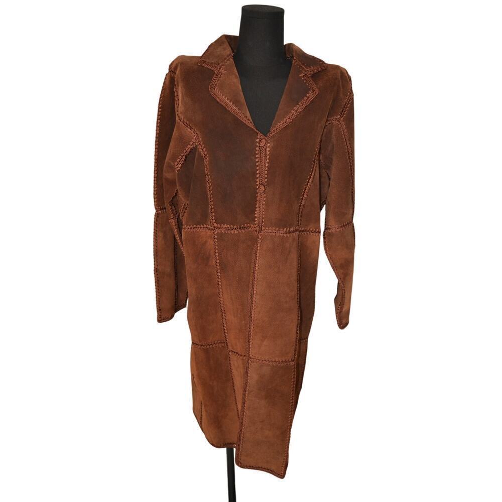 Vintage S.M.H. Brown Patchwork Suede Hippie Lined Duster Size Large